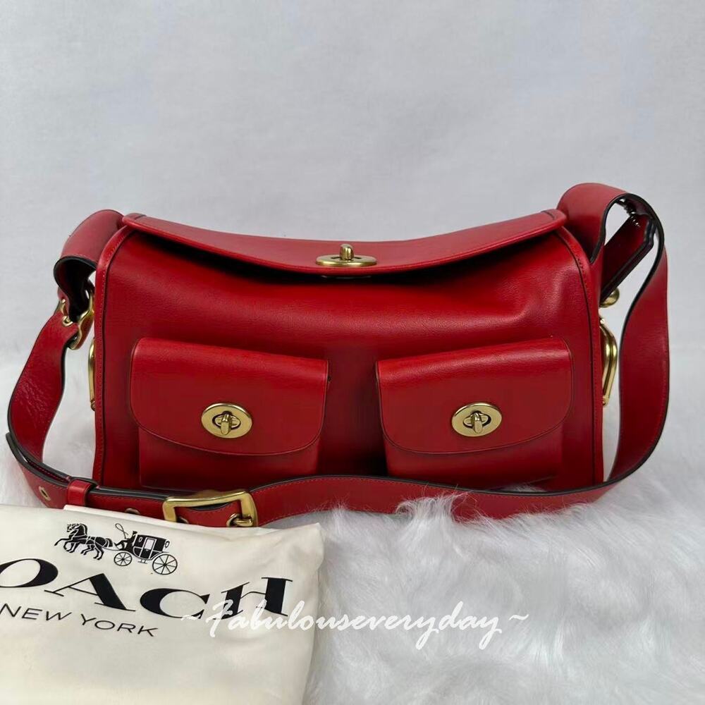 Coach Haversack Bag Shoulder Bag In Leather/Brass/Scarlet CDZ12 NWT
